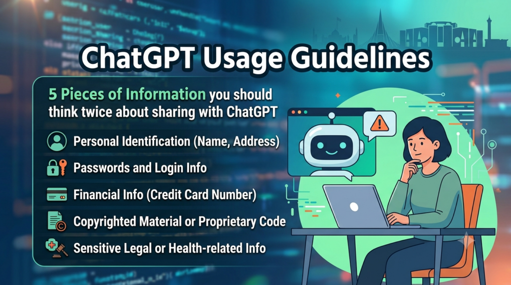 Infografis panduan privasi data dan batasan informasi yang boleh dibagikan ke ChatGPT