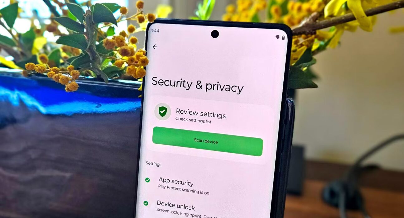Tampilan pengaturan fitur privasi Android untuk izin aplikasi, kamera, mikrofon, dan Private DNS