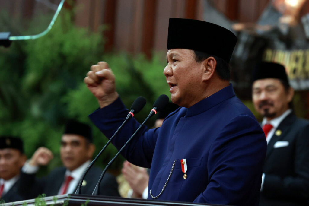 Presiden Prabowo Subianto saat menyampaikan pidato kenegaraan di hadapan Sidang Paripurna DPR RI terkait arah kebijakan anggaran negara