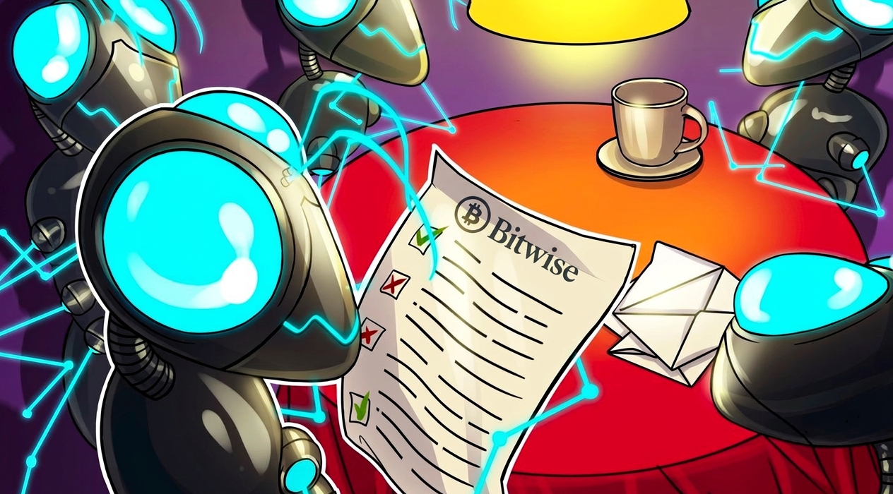 Grafik laporan riset Bitwise menunjukkan pergerakan agregat institusional manajemen aset portofolio holding pasar modal blockchain mata uang kriptografi aman.