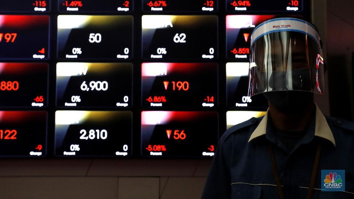 Ilustrasi pergerakan grafik penurunan Indeks Harga Saham Gabungan IHSG di Bursa Efek Indonesia