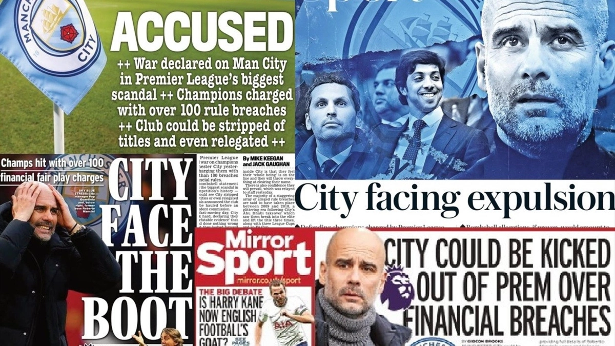 Ilustrasi logo Manchester City dan investigasi dugaan pelanggaran regulasi finansial Premier League