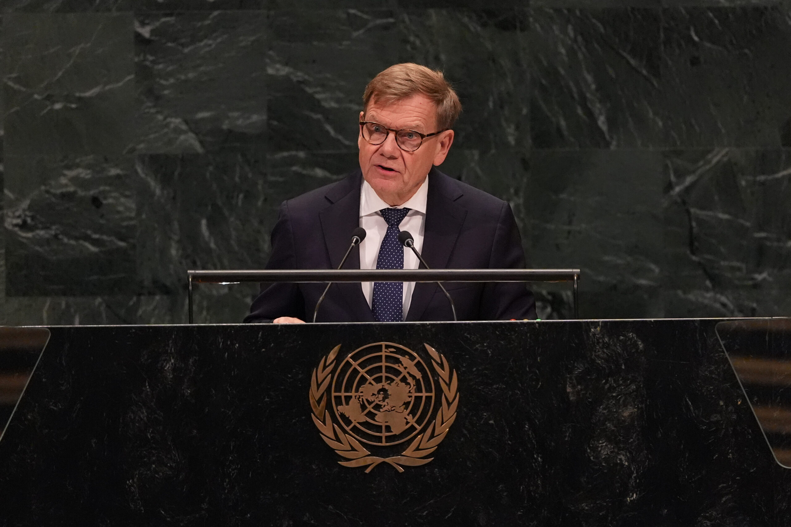Menteri Luar Negeri Jerman Johann Wadephul berpidato pada Sidang Majelis Umum PBB ke-81 di New York