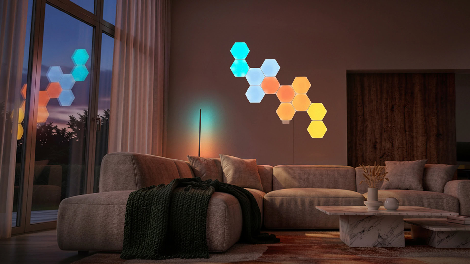 Panel lampu pintar Nanoleaf dengan pencahayaan modular dinamis