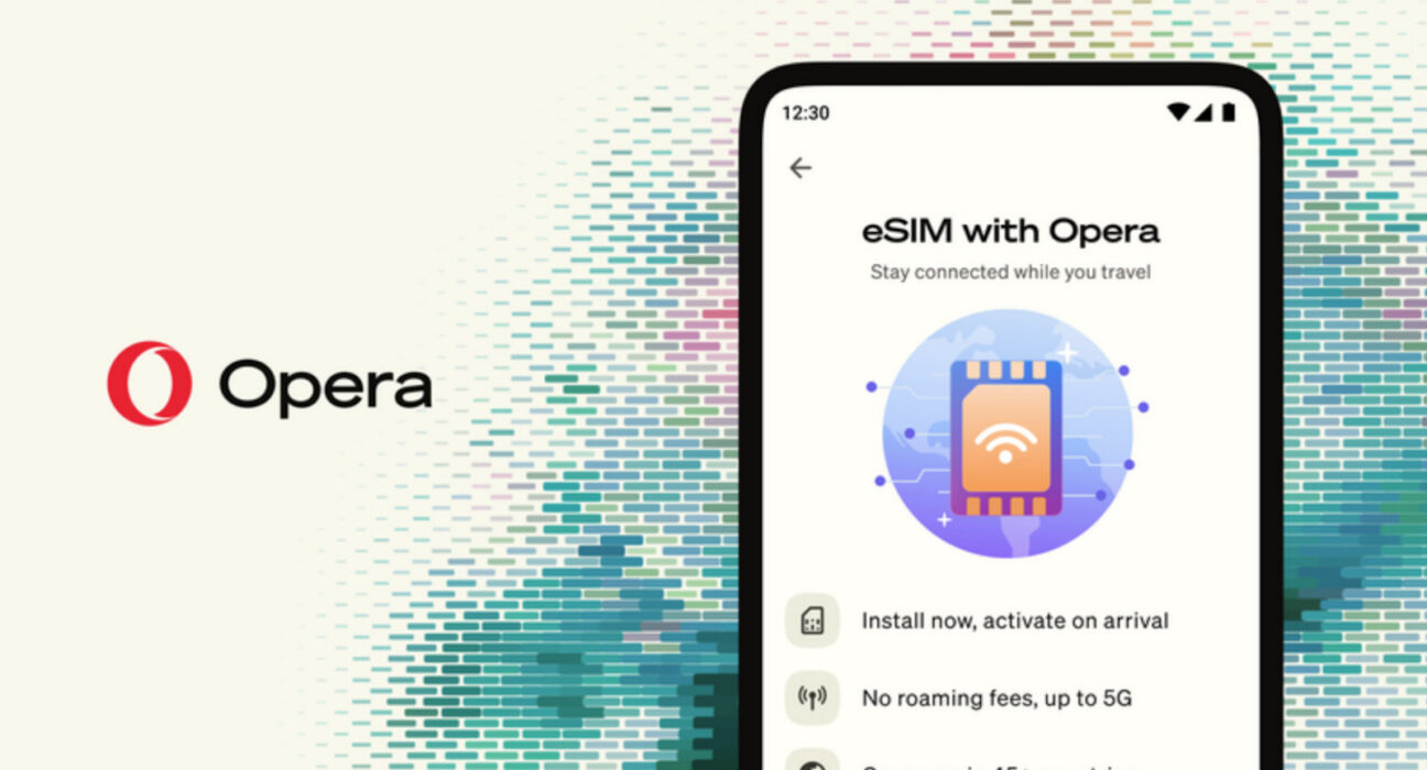 Antarmuka peramban Opera Android yang kini terintegrasi dengan fitur eSIM dan paket roaming data 5G global.