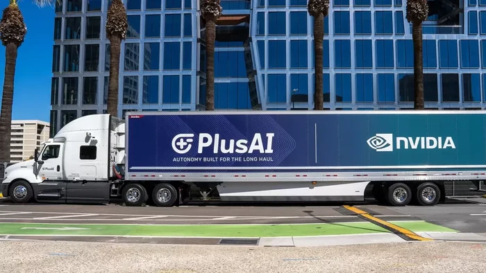 Truk PlusAI dengan branding logo Nvidia yang menjadi target pencurian di Fremont California