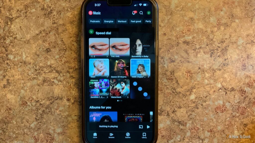 Antarmuka pemutar YouTube Music untuk streaming audio personal