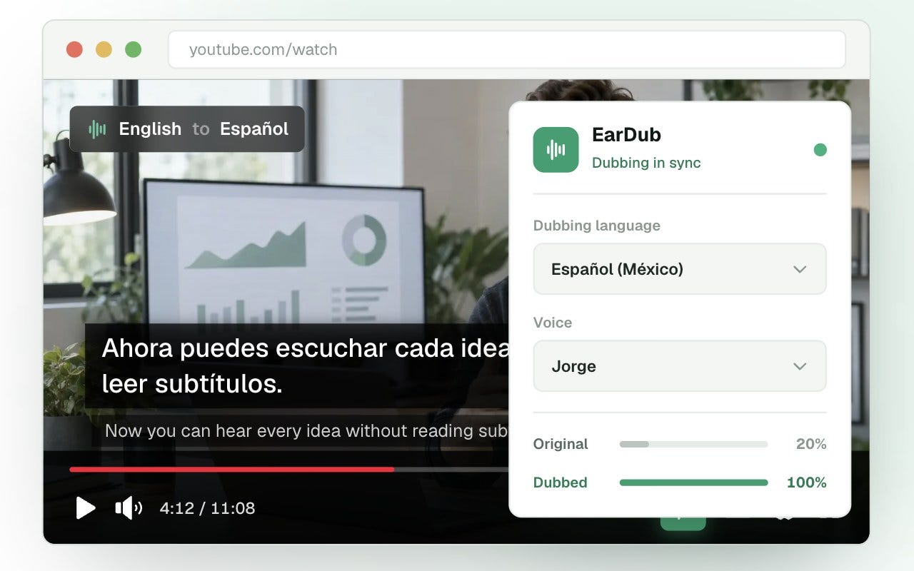 Antarmuka pemutar video YouTube yang menampilkan menu pengaturan audio track dan terjemahan bahasa