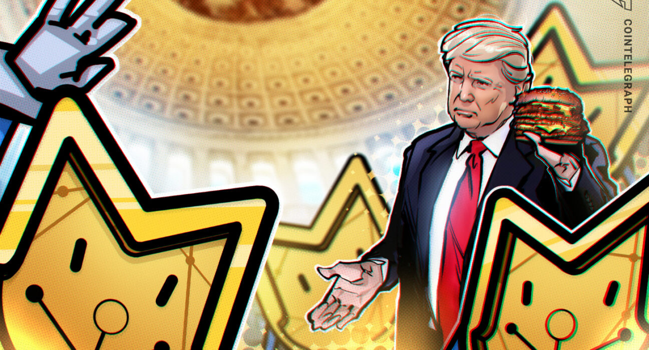Donald Trump dan ilustrasi memecoin cryptocurrency