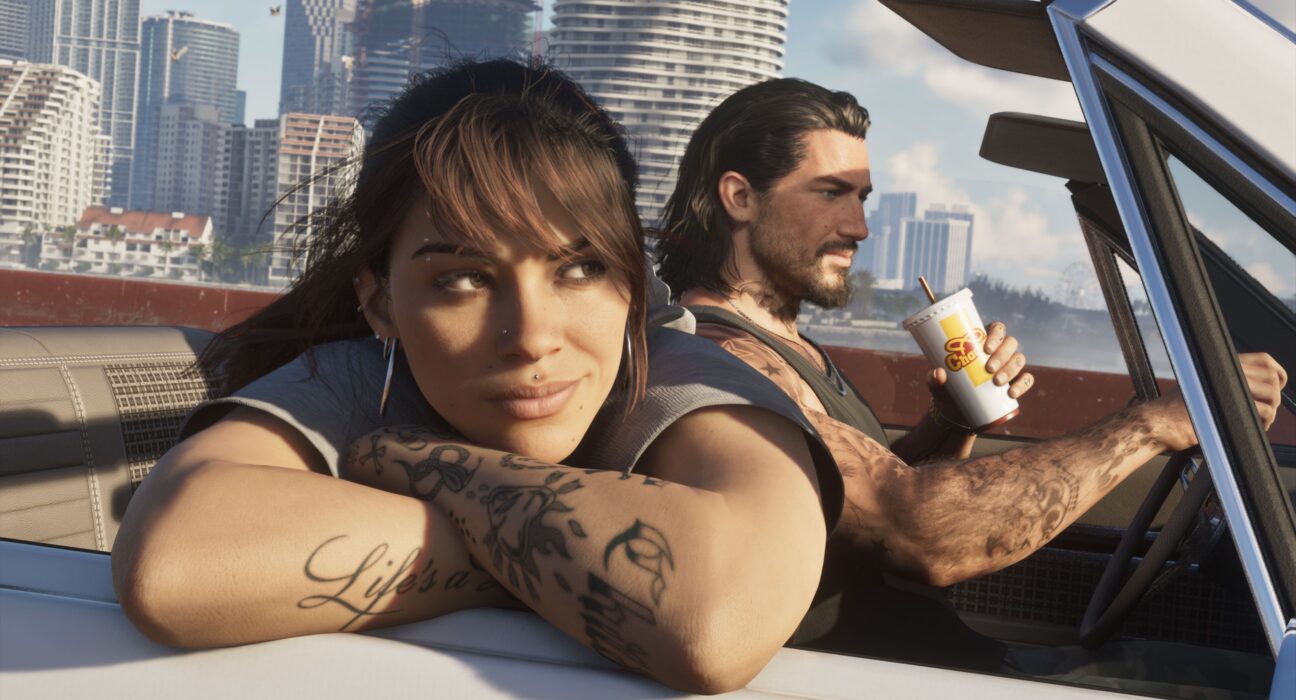 Visual grafis Jason dan Lucia dalam dunia terbuka Grand Theft Auto 6