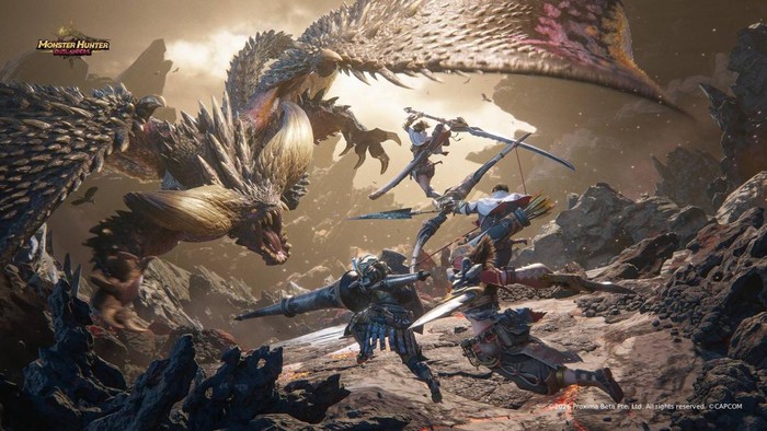 Visual promo resmi pra-registrasi Monster Hunter Outlanders untuk perangkat Android dan iOS
