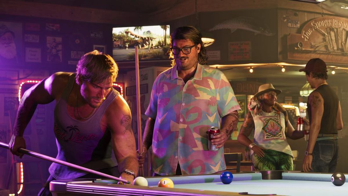 Screenshot visual eksplorasi dunia terbuka Vice City dalam Grand Theft Auto VI karya Rockstar Games