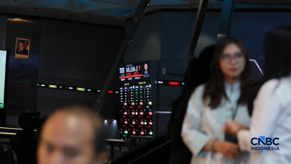 Layar pergerakan grafik transaksi saham dan indeks di Bursa Efek Indonesia