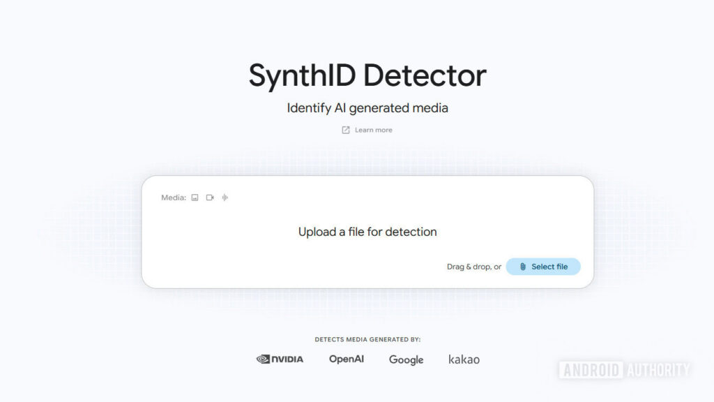 Tampilan antarmuka beranda situs verifikasi SynthID Detector milik Google