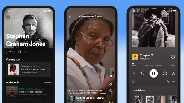 Tampilan antarmuka layanan Spotify Audiobooks pada layar aplikasi smartphone